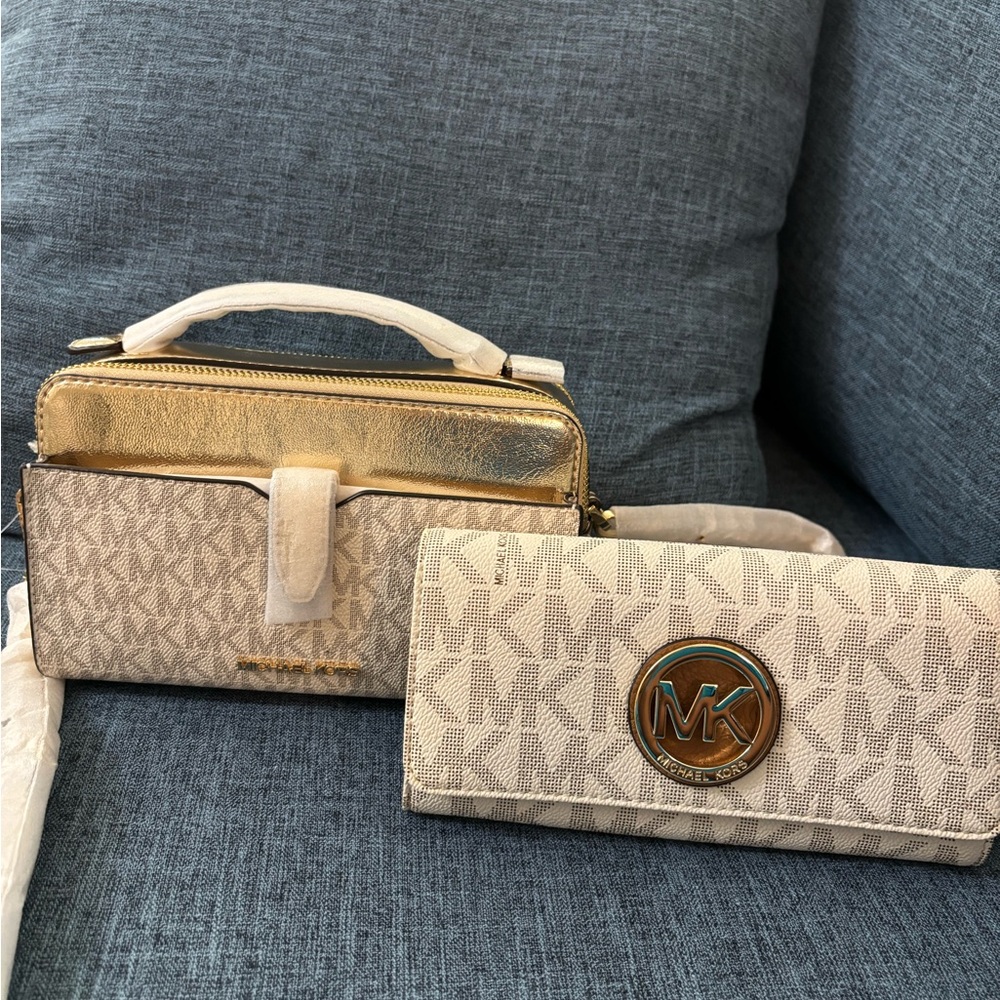 Michael Kors Gold and Cream Wallets with Signature Design